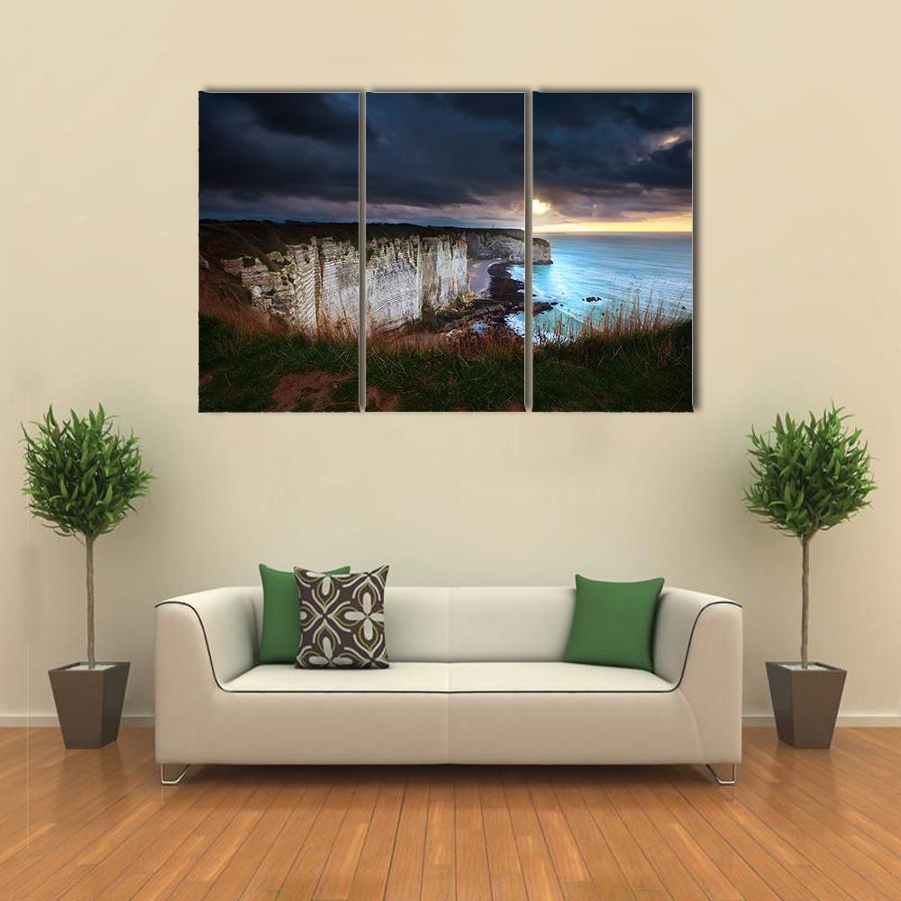 Sunshine And Storm Sky Over Cliffs In Ocean Canvas Wall Art-3 Horizontal-Gallery Wrap-37" x 24"-Tiaracle
