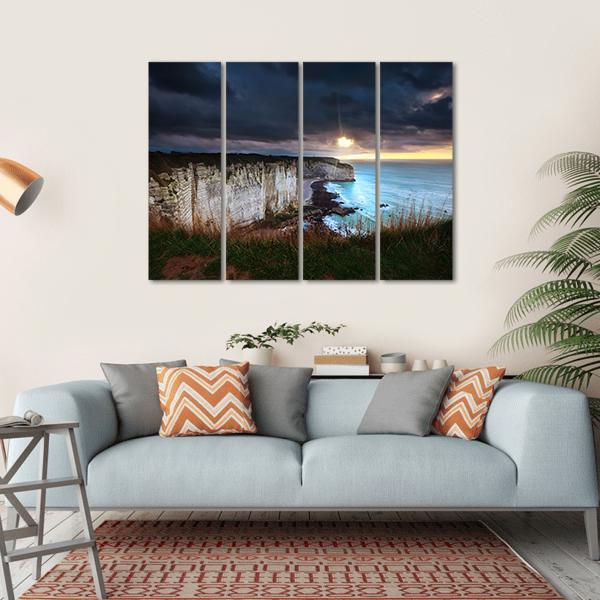 Sunshine And Storm Sky Over Cliffs In Ocean Canvas Wall Art-4 Horizontal-Gallery Wrap-34" x 24"-Tiaracle