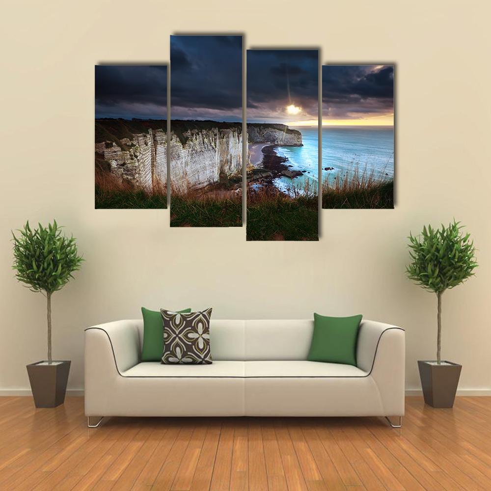 Sunshine And Storm Sky Over Cliffs In Ocean Canvas Wall Art-4 Pop-Gallery Wrap-50" x 32"-Tiaracle