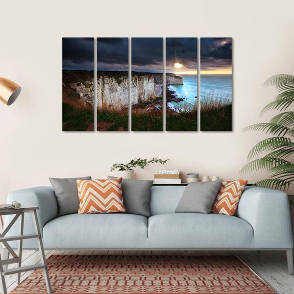 Sunshine And Storm Sky Over Cliffs In Ocean Canvas Wall Art-5 Horizontal-Gallery Wrap-22" x 12"-Tiaracle