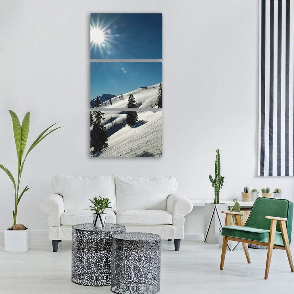 Sunshine On winter Snow Vertical Canvas Wall Art-3 Vertical-Gallery Wrap-12" x 25"-Tiaracle