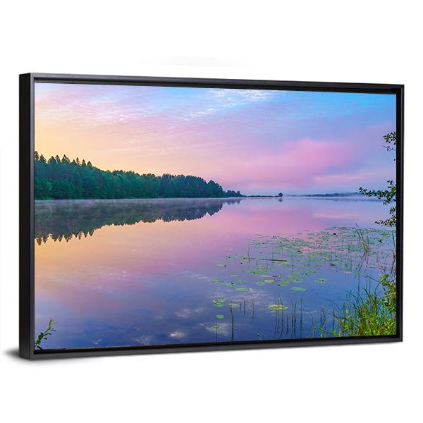 Sunsrise Over Forest Lake Canvas Wall Art-3 Horizontal-Gallery Wrap-25" x 16"-Tiaracle
