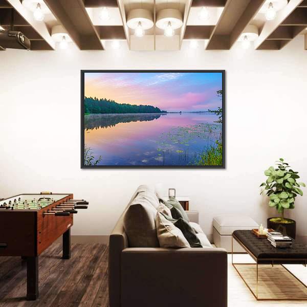 Sunsrise Over Forest Lake Canvas Wall Art-3 Horizontal-Gallery Wrap-25" x 16"-Tiaracle