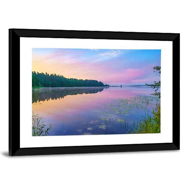 Sunsrise Over Forest Lake Canvas Wall Art-3 Horizontal-Gallery Wrap-25" x 16"-Tiaracle