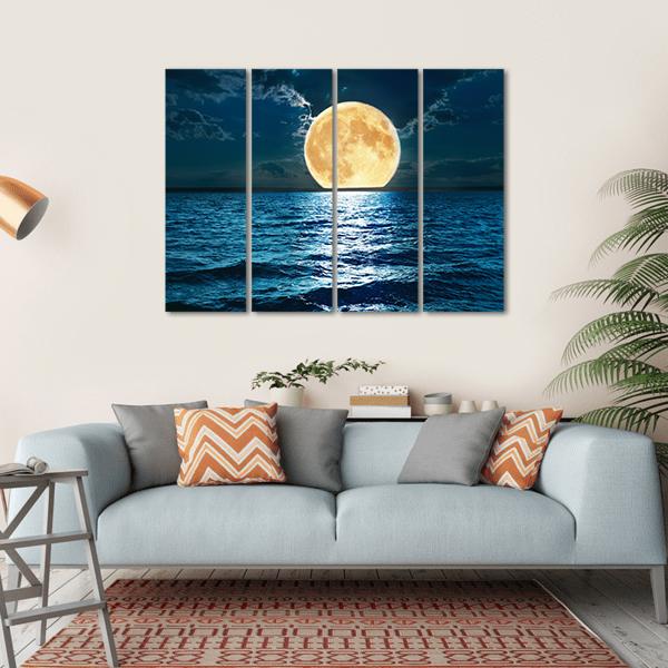 Super Moon Over Water Canvas Wall Art-4 Horizontal-Gallery Wrap-34" x 24"-Tiaracle