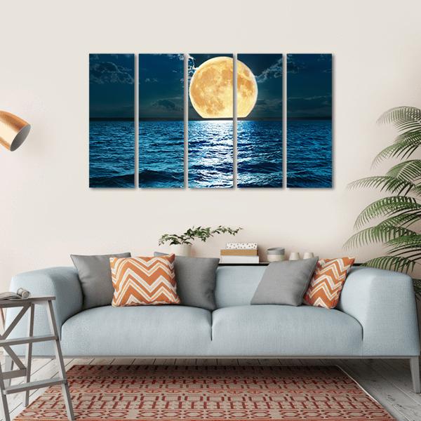 Super Moon Over Water Canvas Wall Art-5 Horizontal-Gallery Wrap-22" x 12"-Tiaracle