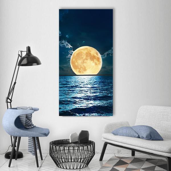 Super Moon Over Water Vertical Canvas Wall Art-1 Vertical-Gallery Wrap-12" x 24"-Tiaracle