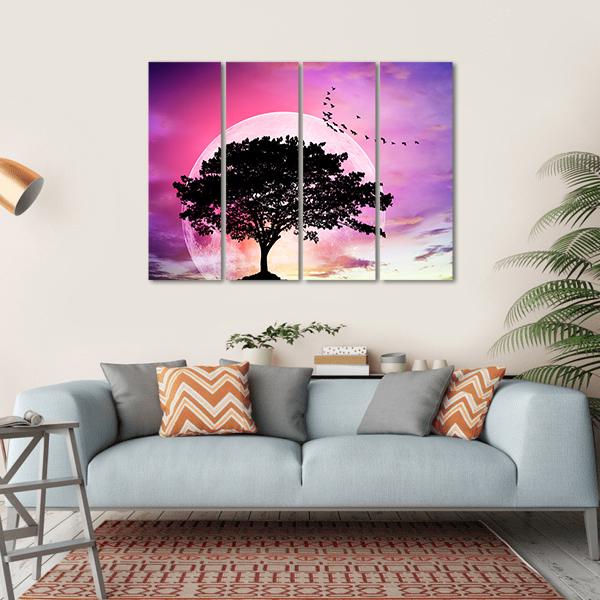 Super Moon With Tree Canvas Wall Art-4 Horizontal-Gallery Wrap-34" x 24"-Tiaracle