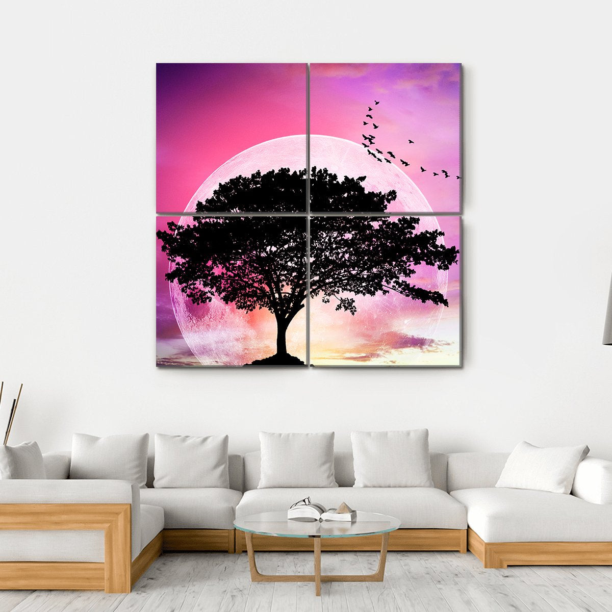 Super Moon With Tree Canvas Wall Art-4 Square-Gallery Wrap-17" x 17"-Tiaracle