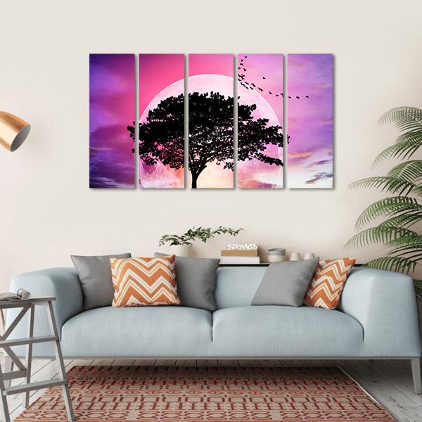 Super Moon With Tree Canvas Wall Art-5 Horizontal-Gallery Wrap-22" x 12"-Tiaracle