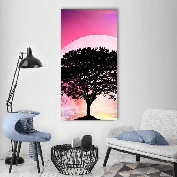 Super Moon With Tree Vertical Canvas Wall Art-1 Vertical-Gallery Wrap-12" x 24"-Tiaracle