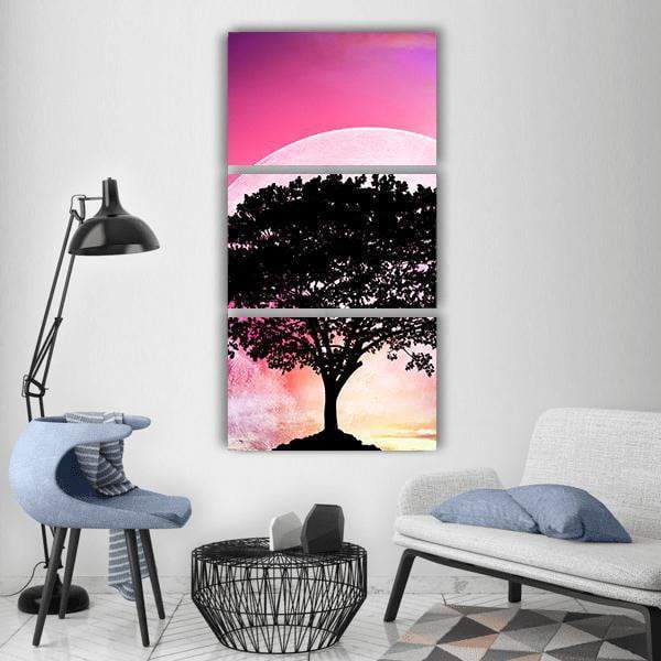 Super Moon With Tree Vertical Canvas Wall Art-1 Vertical-Gallery Wrap-12" x 24"-Tiaracle