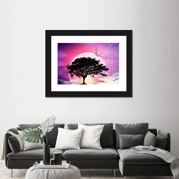 Super Moon With Tree Vertical Canvas Wall Art-3 Vertical-Gallery Wrap-12" x 25"-Tiaracle