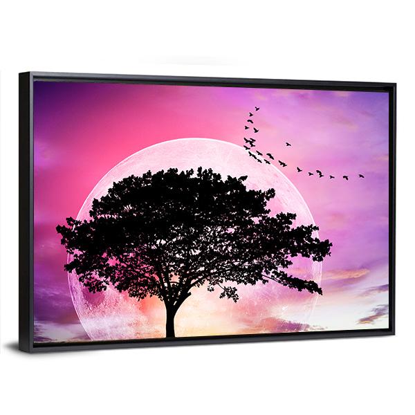 Super Moon With Tree Vertical Canvas Wall Art-3 Vertical-Gallery Wrap-12" x 25"-Tiaracle