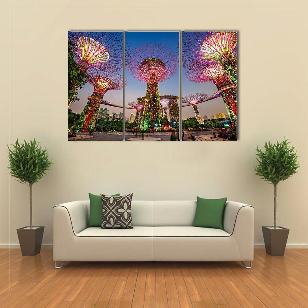 Super Trees At Gardens By The Bay Canvas Wall Art-3 Horizontal-Gallery Wrap-37" x 24"-Tiaracle