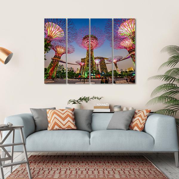 Super Trees At Gardens By The Bay Canvas Wall Art-4 Horizontal-Gallery Wrap-34" x 24"-Tiaracle