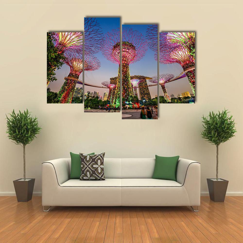 Super Trees At Gardens By The Bay Canvas Wall Art-4 Pop-Gallery Wrap-50" x 32"-Tiaracle