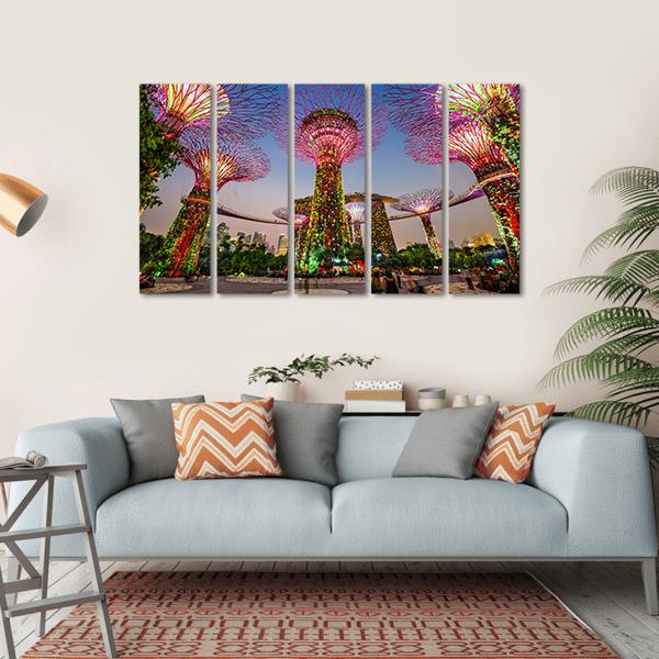 Super Trees At Gardens By The Bay Canvas Wall Art-5 Horizontal-Gallery Wrap-22" x 12"-Tiaracle