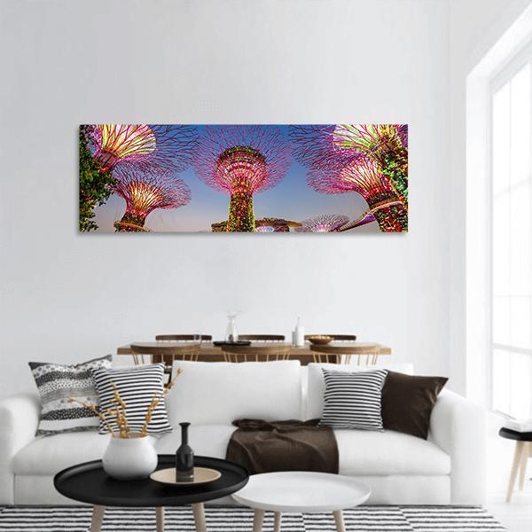 Super Trees At Gardens By The Bay Panoramic Canvas Wall Art-1 Piece-36" x 12"-Tiaracle