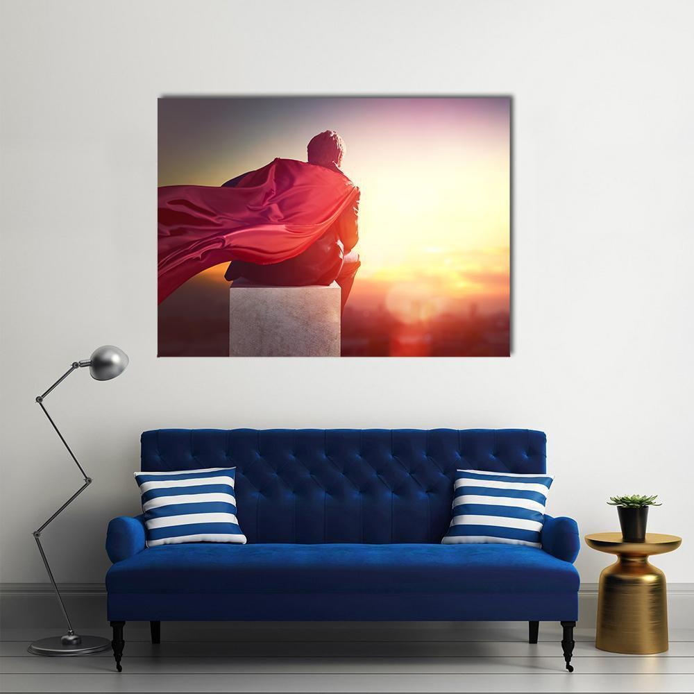 Superhero With Sunset Canvas Wall Art-1 Piece-Gallery Wrap-48" x 32"-Tiaracle