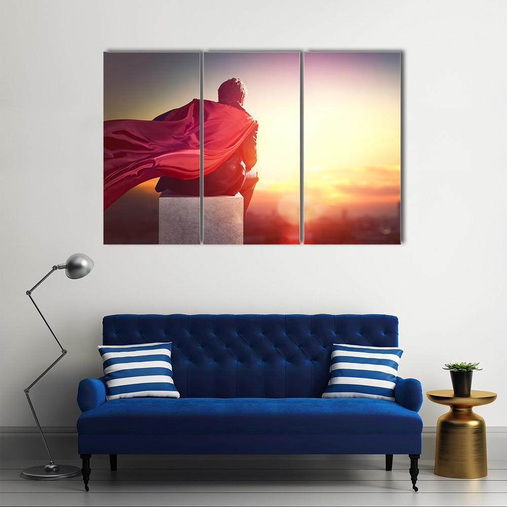 Superhero With Sunset Canvas Wall Art-3 Horizontal-Gallery Wrap-37" x 24"-Tiaracle