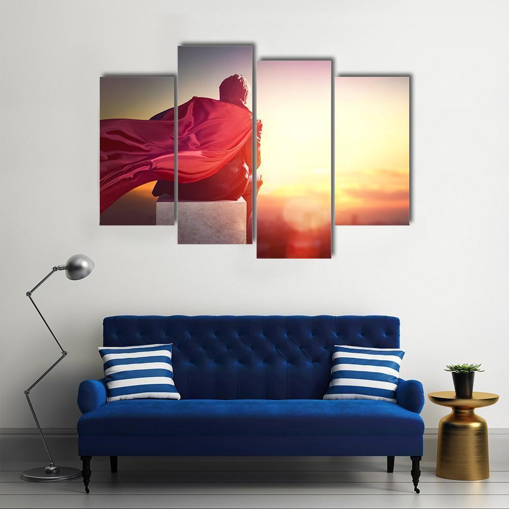 Superhero With Sunset Canvas Wall Art-4 Pop-Gallery Wrap-50" x 32"-Tiaracle