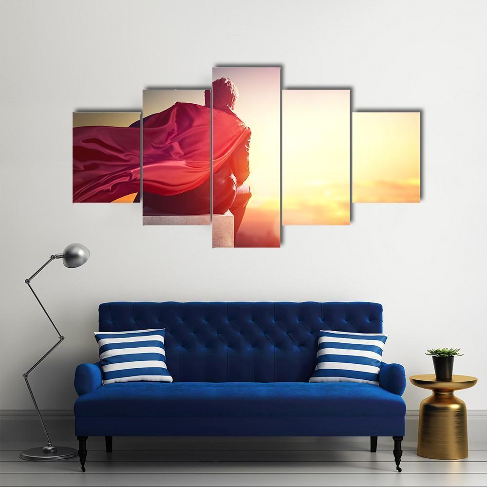 Superhero With Sunset Canvas Wall Art-5 Star-Gallery Wrap-62" x 32"-Tiaracle