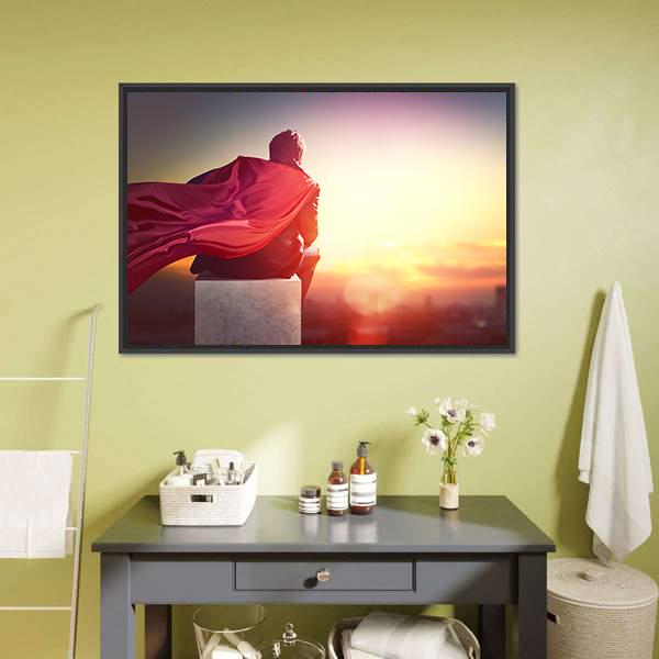 Superhero With Sunset Canvas Wall Art-1 Piece-Floating Frame-24" x 16"-Tiaracle