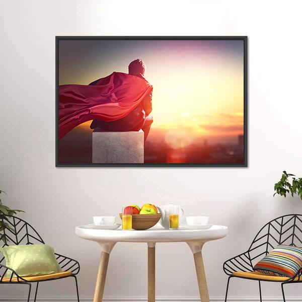 Superhero With Sunset Canvas Wall Art-3 Horizontal-Gallery Wrap-25" x 16"-Tiaracle