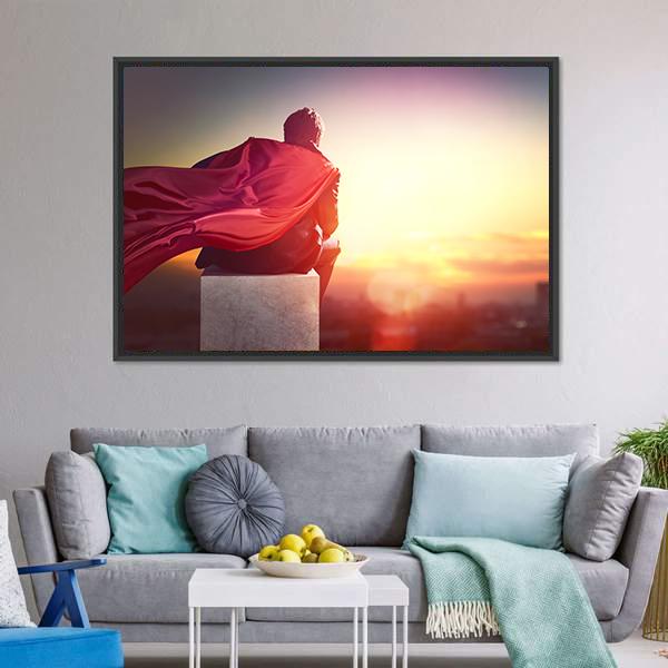 Superhero With Sunset Canvas Wall Art-3 Horizontal-Gallery Wrap-25" x 16"-Tiaracle