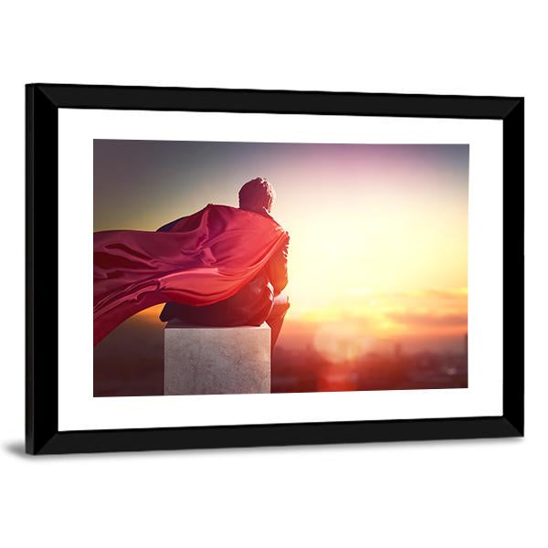 Superhero With Sunset Canvas Wall Art-3 Horizontal-Gallery Wrap-25" x 16"-Tiaracle