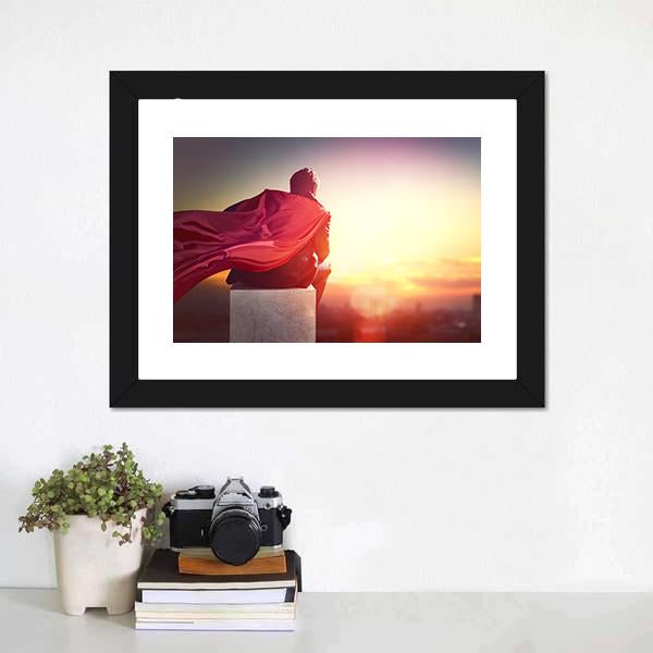 Superhero With Sunset Canvas Wall Art-1 Piece-Framed Print-20" x 16"-Tiaracle