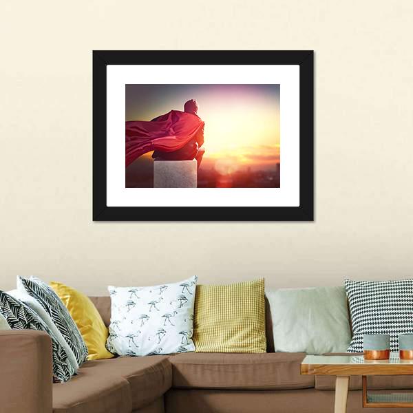 Superhero With Sunset Canvas Wall Art-3 Horizontal-Gallery Wrap-25" x 16"-Tiaracle
