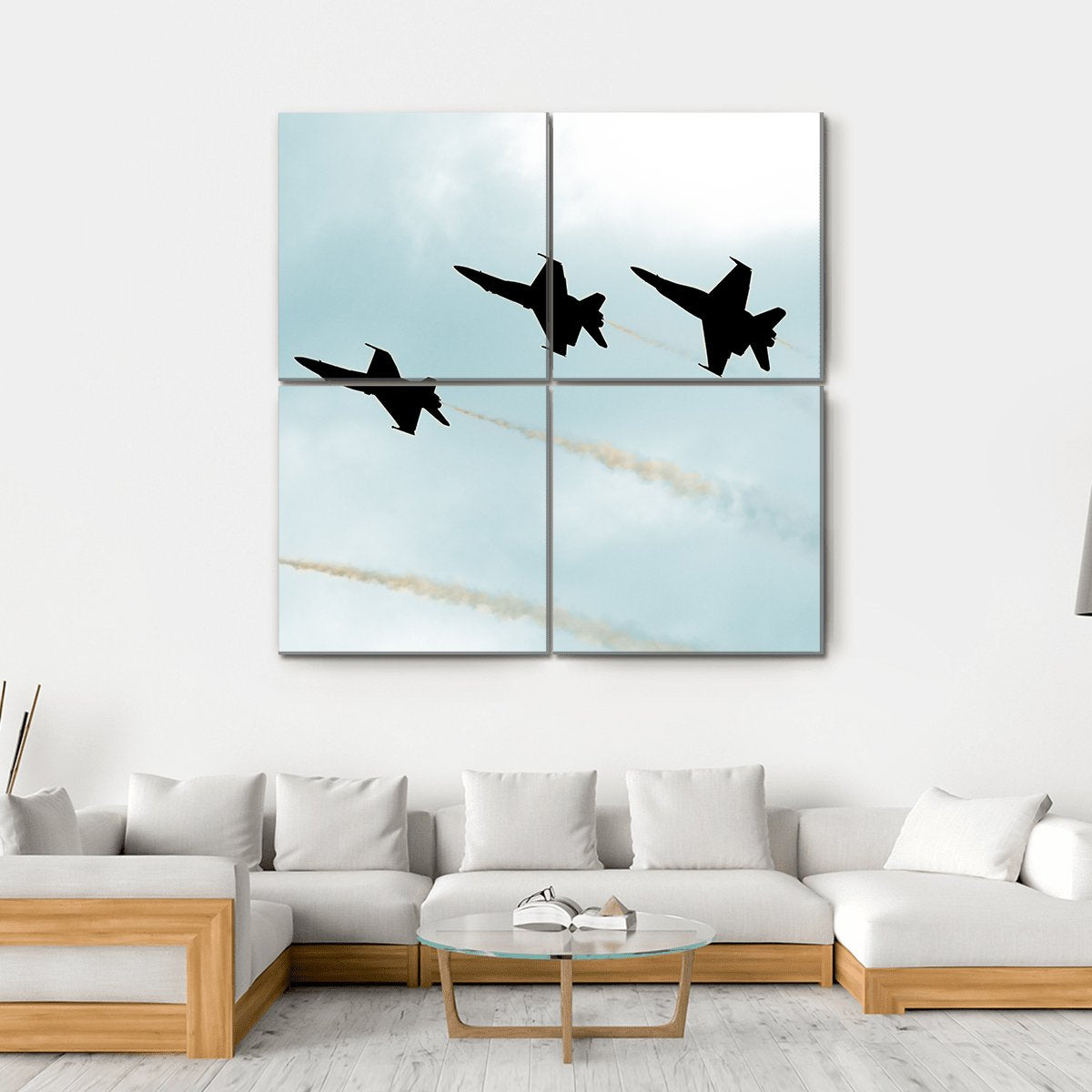 Supersonic Jets Silhouettes Canvas Wall Art-4 Square-Gallery Wrap-17" x 17"-Tiaracle