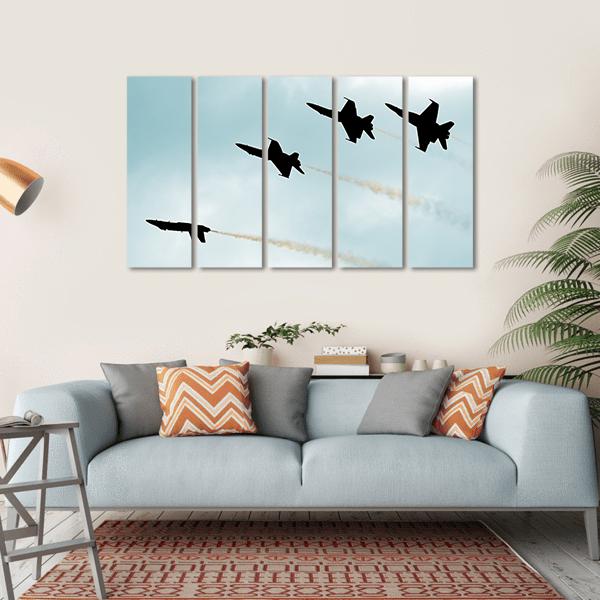Supersonic Jets Silhouettes Canvas Wall Art-5 Horizontal-Gallery Wrap-22" x 12"-Tiaracle