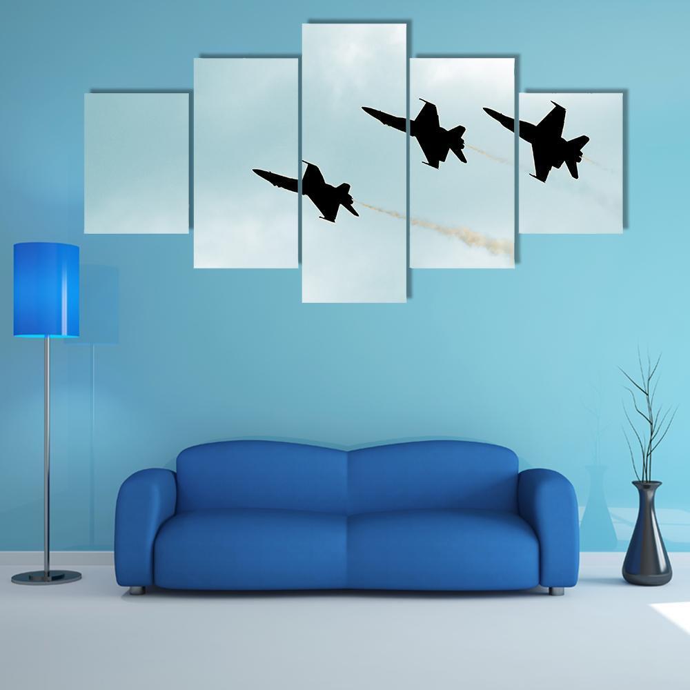Supersonic Jets Silhouettes Canvas Wall Art-5 Star-Gallery Wrap-62" x 32"-Tiaracle