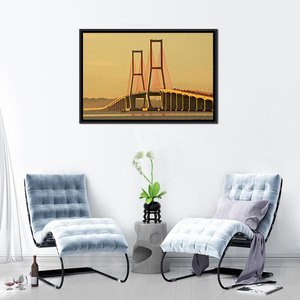 Suramadu Bridge Canvas Wall Art-1 Piece-Floating Frame-24" x 16"-Tiaracle