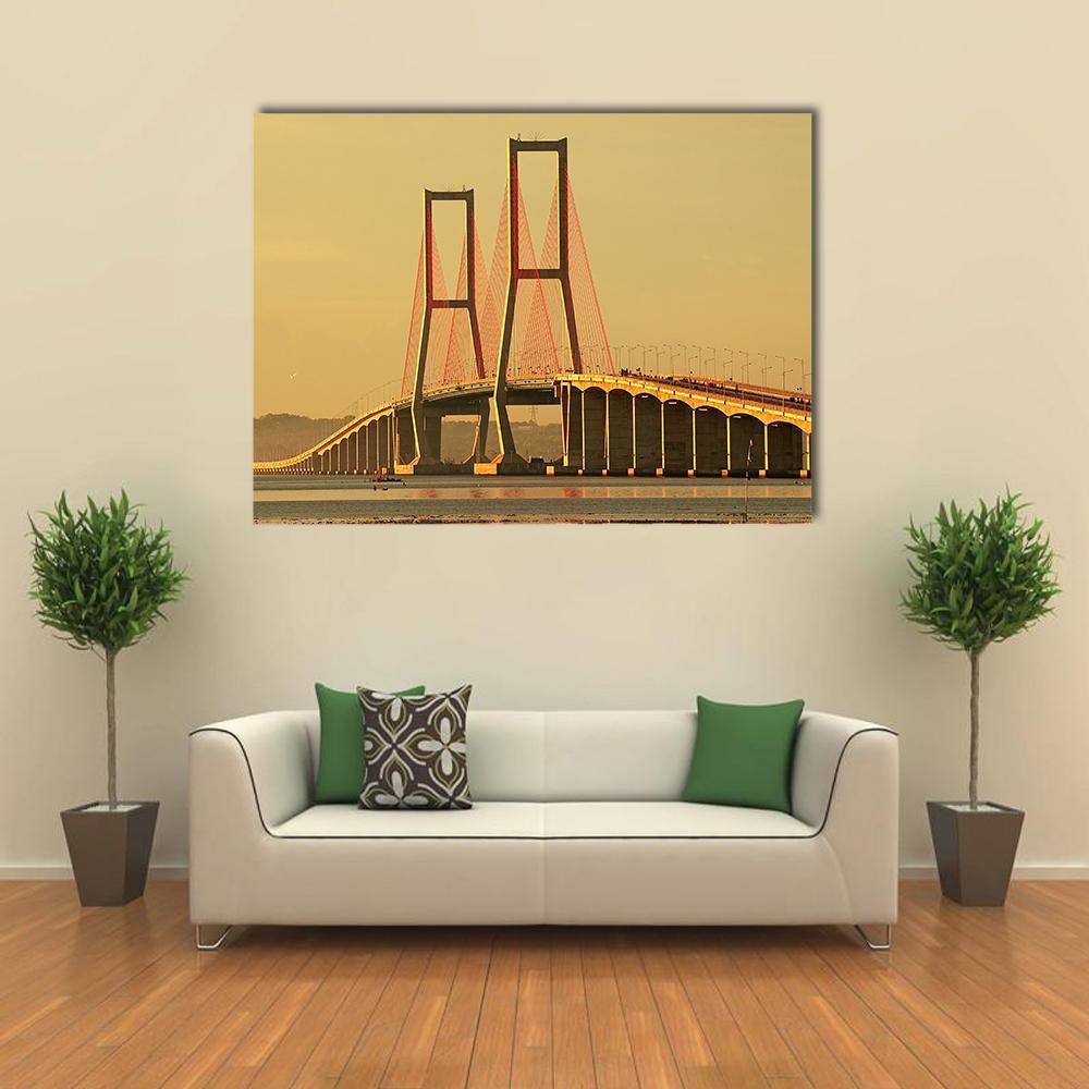 Suramadu Bridge Canvas Wall Art-1 Piece-Gallery Wrap-48" x 32"-Tiaracle