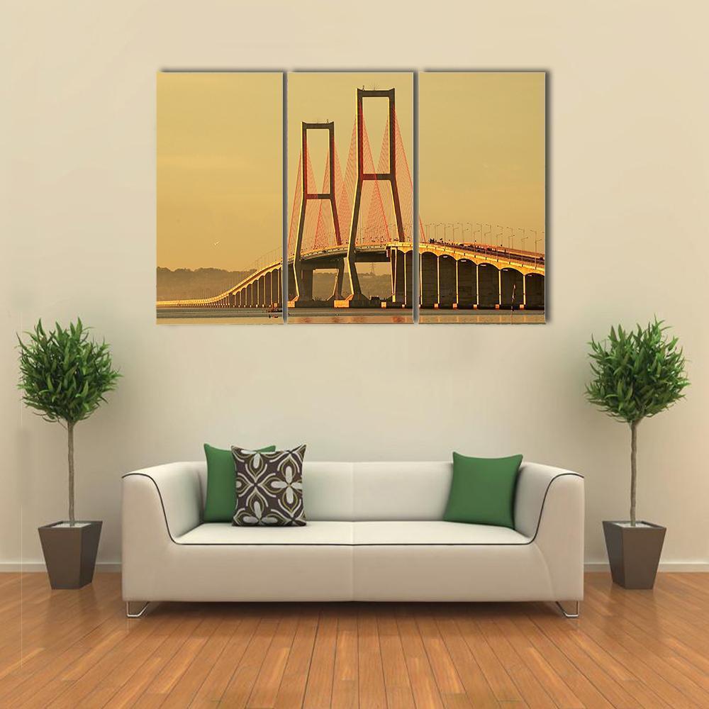 Suramadu Bridge Canvas Wall Art-1 Piece-Gallery Wrap-48" x 32"-Tiaracle