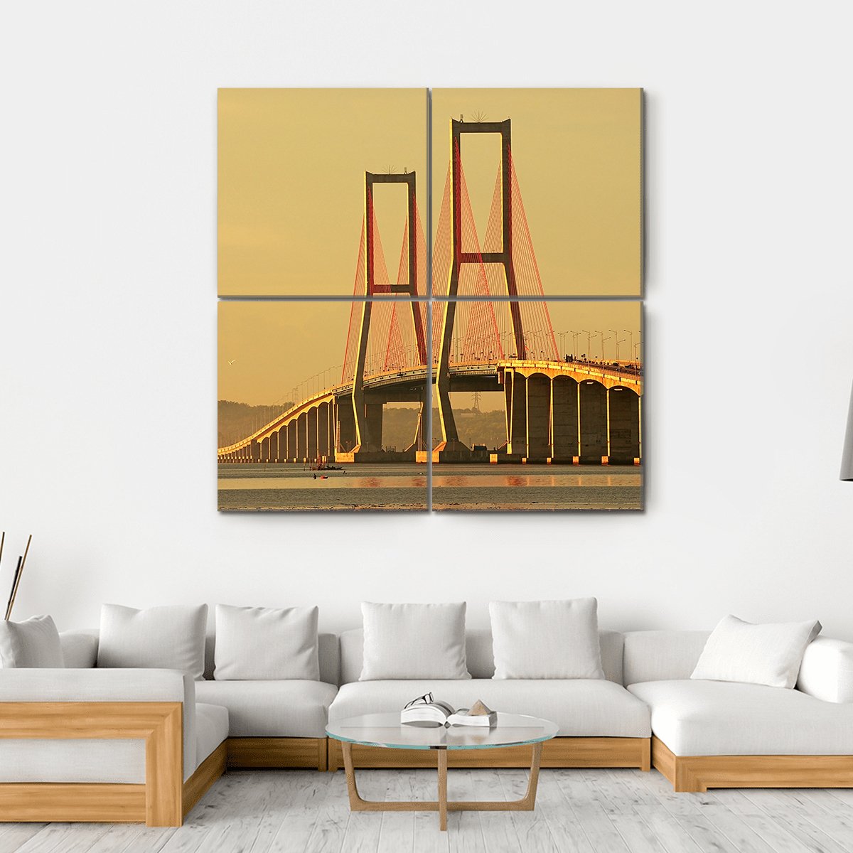 Suramadu Bridge Canvas Wall Art-4 Square-Gallery Wrap-17" x 17"-Tiaracle