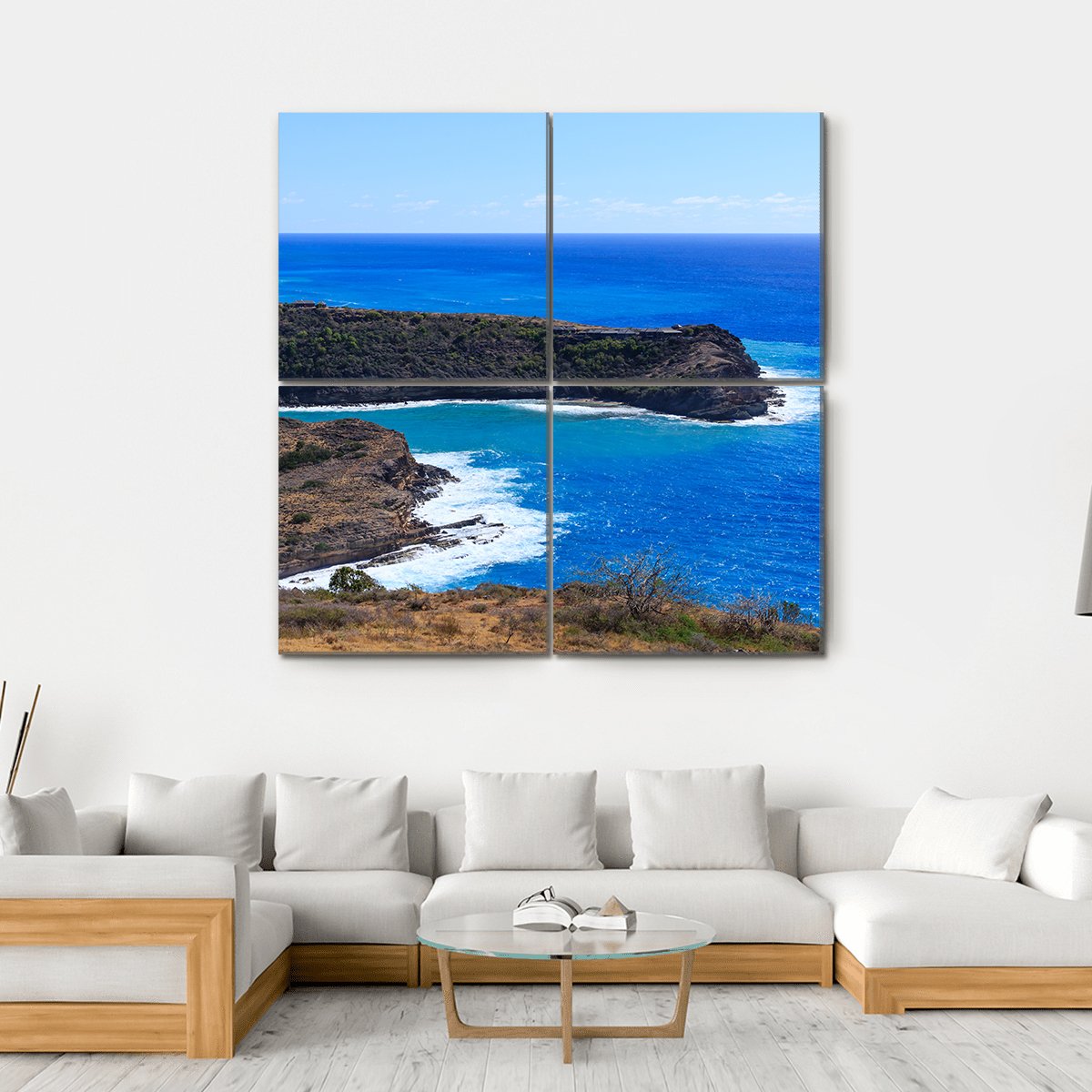 Surf Hitting Bay On Antigua Canvas Wall Art-4 Square-Gallery Wrap-17" x 17"-Tiaracle