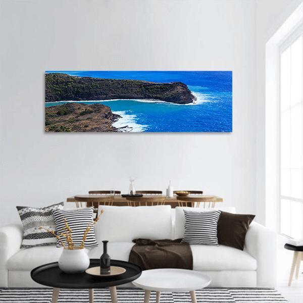Surf Hitting Bay On Antigua Panoramic Canvas Wall Art-1 Piece-36" x 12"-Tiaracle