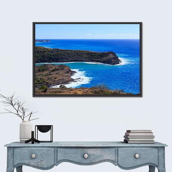 Surf Hitting Bay On Antigua Panoramic Canvas Wall Art-1 Piece-36" x 12"-Tiaracle