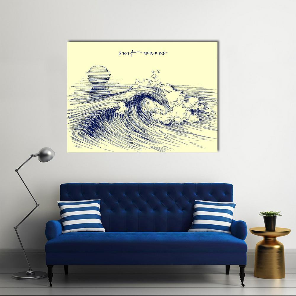 Surf Waves Sea Waves Canvas Wall Art-1 Piece-Gallery Wrap-48&quot; x 32&quot;-Tiaracle