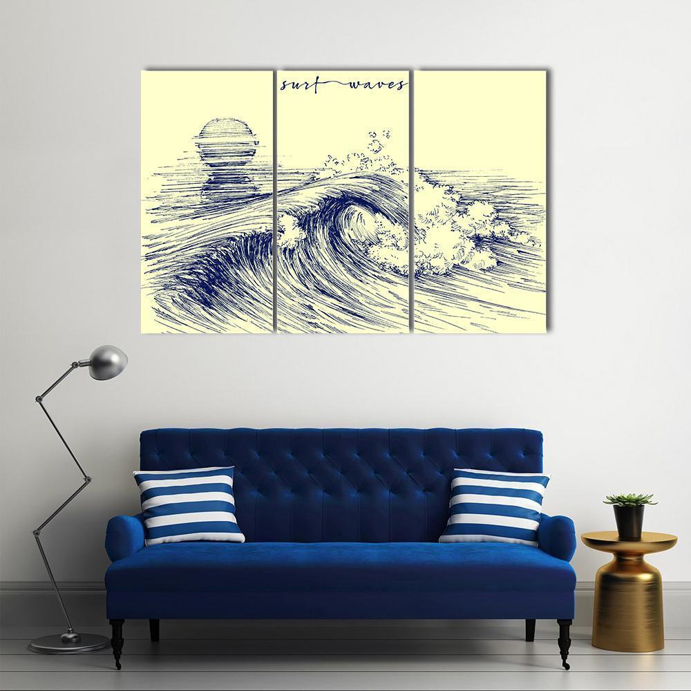 Surf Waves Sea Waves Canvas Wall Art-3 Horizontal-Gallery Wrap-37&quot; x 24&quot;-Tiaracle