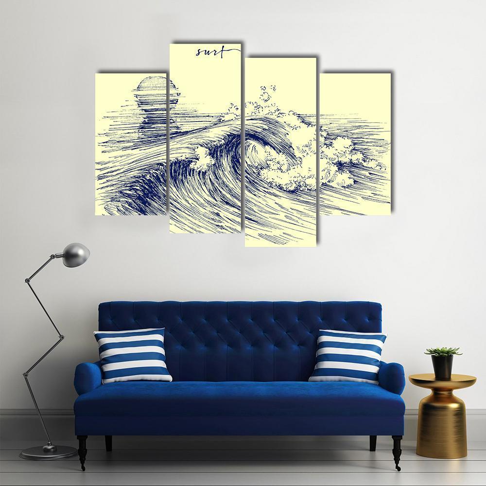 Surf Waves Sea Waves Canvas Wall Art-4 Pop-Gallery Wrap-50&quot; x 32&quot;-Tiaracle
