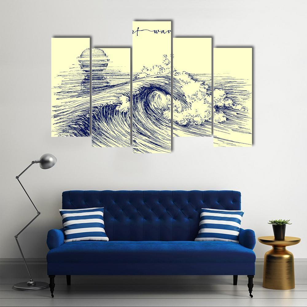 Surf Waves Sea Waves Canvas Wall Art-5 Pop-Gallery Wrap-47&quot; x 32&quot;-Tiaracle