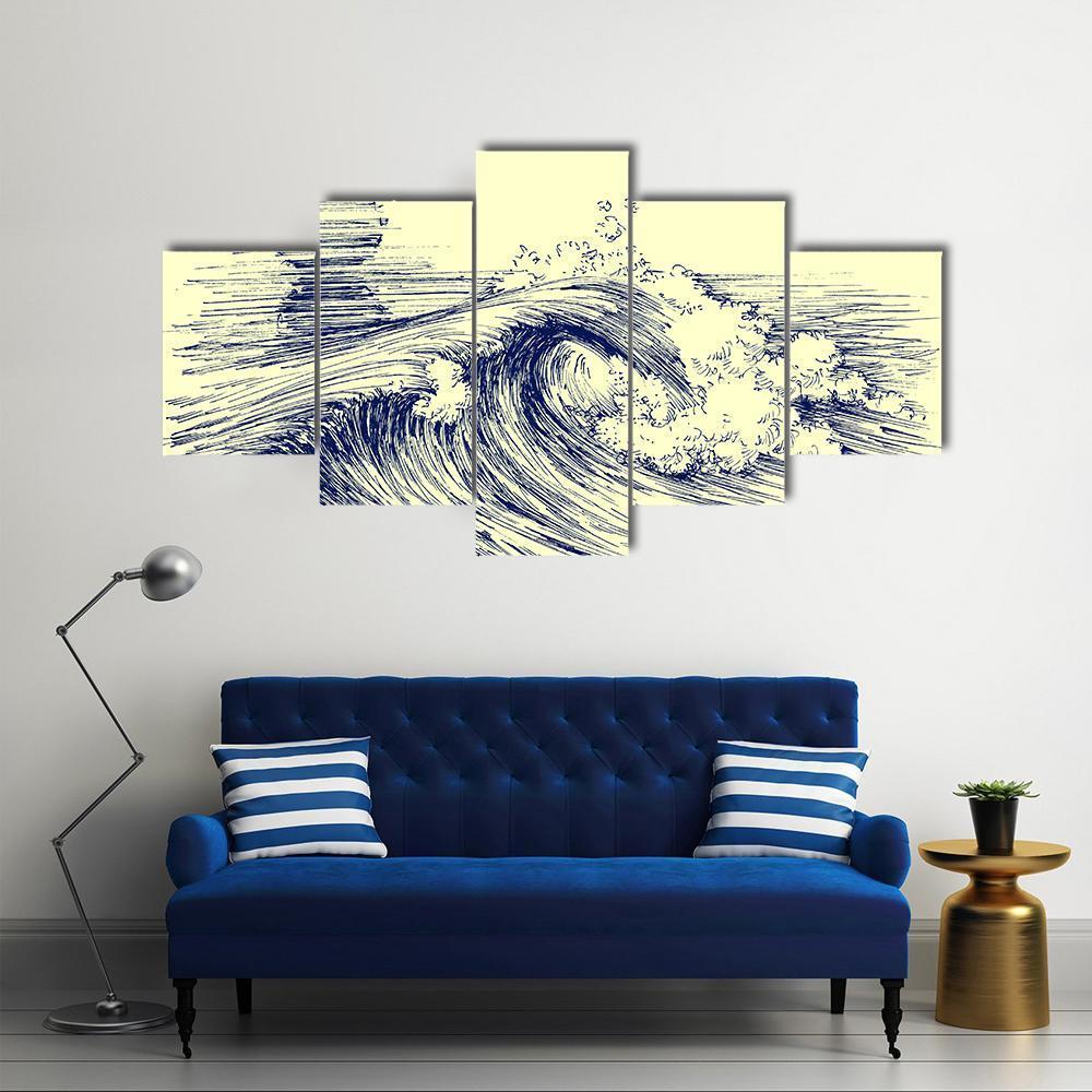 Surf Waves Sea Waves Canvas Wall Art-1 Piece-Gallery Wrap-48" x 32"-Tiaracle