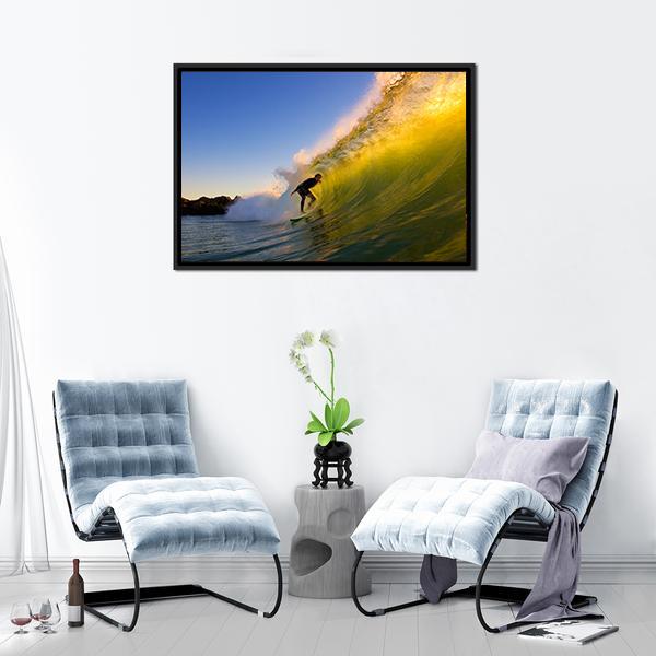 Surfer at Sunset Canvas Wall Art-1 Piece-Floating Frame-24&quot; x 16&quot;-Tiaracle