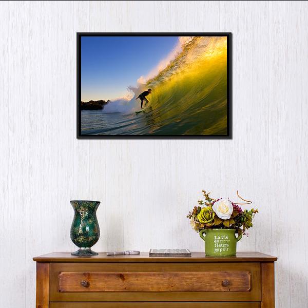 Surfer at Sunset Canvas Wall Art-3 Horizontal-Gallery Wrap-25" x 16"-Tiaracle